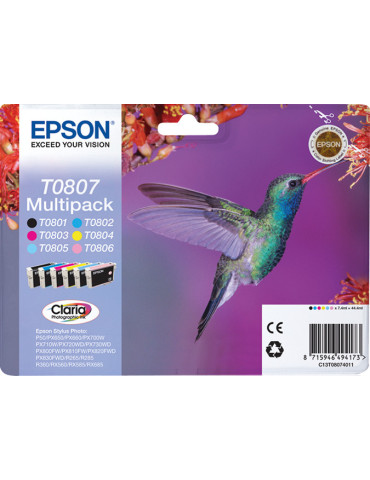 Epson Hummingbird Monipakkaus, 6 väriä T0807 Claria Photographic -muste