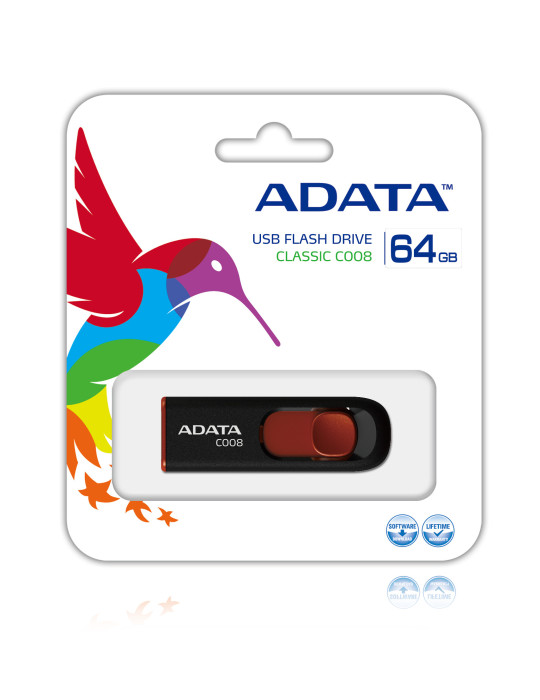 ADATA C008 64GB USB-sticka USB Type-A 2.0 Svart, Röd