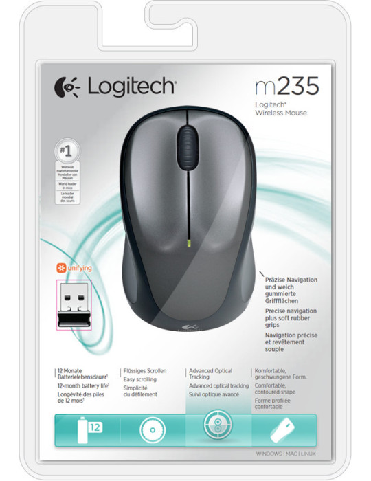 Logitech 910-002201 mouse Office Ambidextrous RF Wireless Optical 1000 DPI