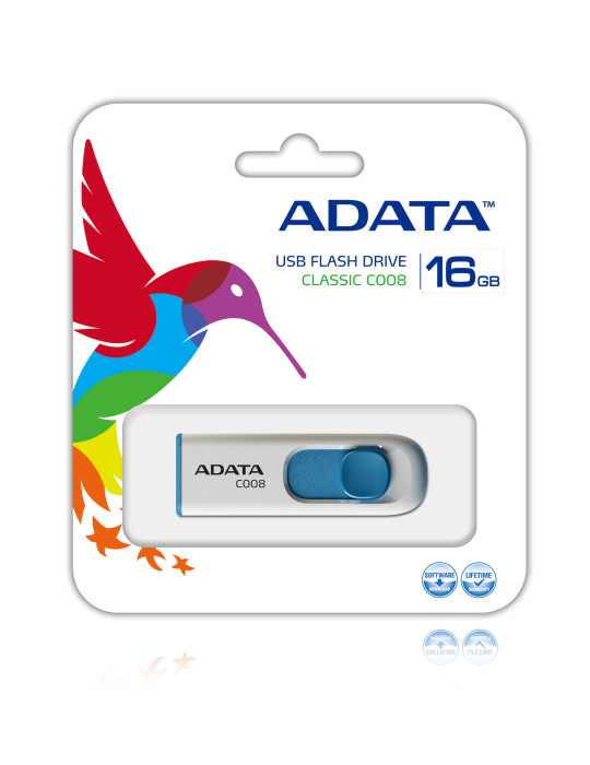 ADATA C008 USB-muisti 16 GB USB A-tyyppi 2.0 Sininen, Valkoinen
