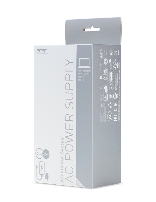 Acer AC Adapter 65W eladaptrar inomhus Svart