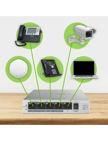Zyxel GS1005HP Hallitsematon Gigabit Ethernet (10 100 1000) Power over Ethernet -tuki Hopea