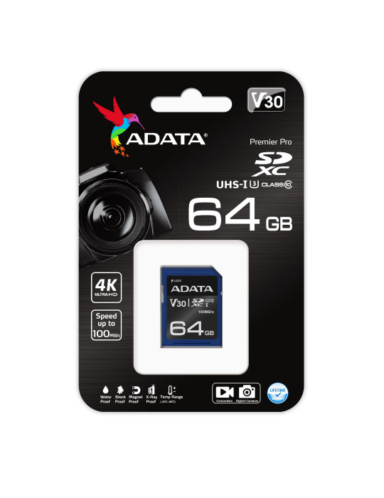ADATA ASDX64GUI3V30S-R muistikortti 64 GB SDXC UHS-I Luokka 10