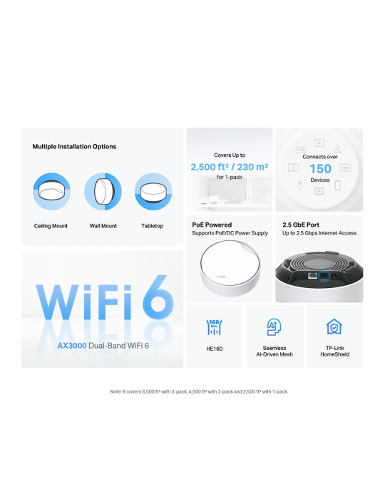 TP-Link DECO X50-POE(2-PACK) mesh wi-fi system Dual-band (2.4 GHz   5 GHz) Wi-Fi 6 (802.11ax) White Internal
