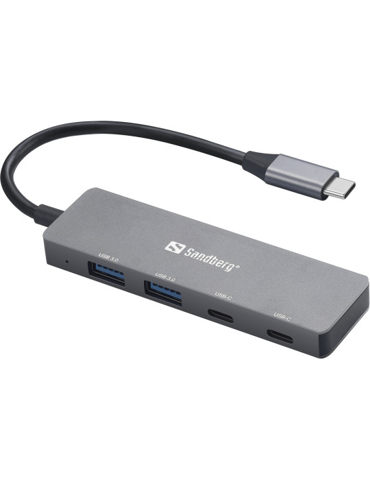Sandberg 136-50 gränssnittshubbar USB Type-C 5000 Mbit s Grå