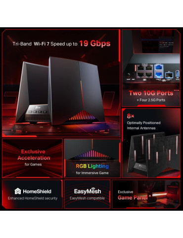 TP-Link Archer GE800 wireless router 10 Gigabit Ethernet Tri-band (2.4 GHz   5 GHz   6 GHz) Black