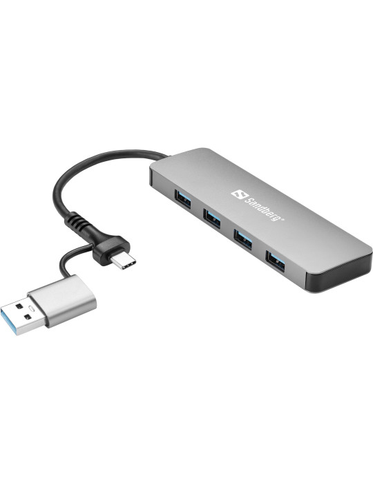 Sandberg USB-C A to 4xUSB 3.0 Hub USB 3.2 Gen 1 (3.1 Gen 1) Type-A + Type-C 5000 Mbit s Aluminum