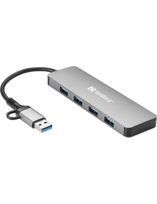 Sandberg USB-C A to 4xUSB 3.0 Hub USB 3.2 Gen 1 (3.1 Gen 1) Type-A + Type-C 5000 Mbit s Aluminum