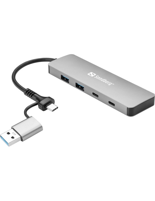 Sandberg USB-C A to 2xUSB-A+2xUSB-C Hub USB 3.2 Gen 1 (3.1 Gen 1) Type-A + Type-C 5000 Mbit s Aluminum