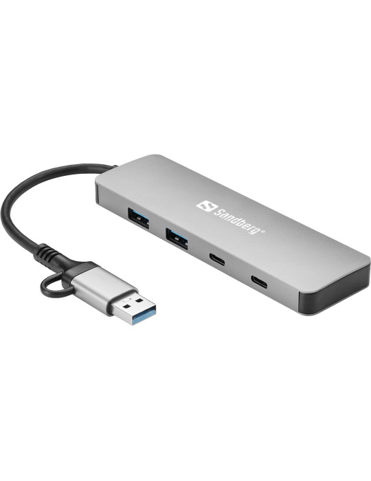 Sandberg USB-C A to 2xUSB-A+2xUSB-C Hub USB 3.2 Gen 1 (3.1 Gen 1) Type-A + Type-C 5000 Mbit s Aluminum