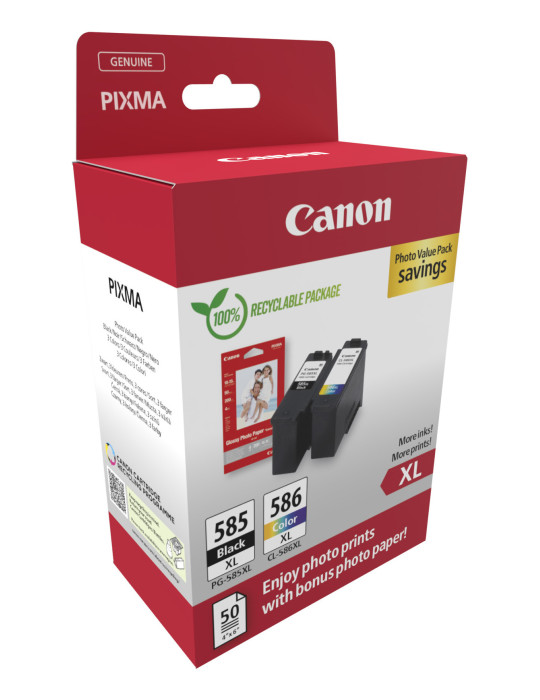 Canon PG-585XL CL-586 PVP mustekasetti 2 kpl Alkuperäinen Korkea (XL) värintuotto musta, Syaani, Magenta, Keltainen