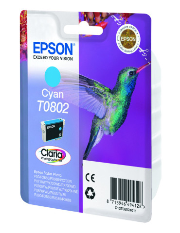 Epson Hummingbird Yksittäispakkaus, syaani T0802 Claria Photographic -muste