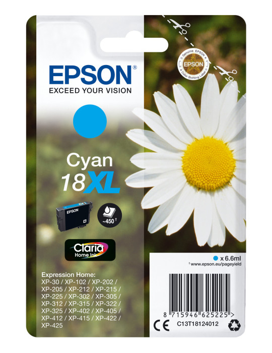 Epson Daisy Yksittäispakkaus, syaani 18XL Claria Home -muste
