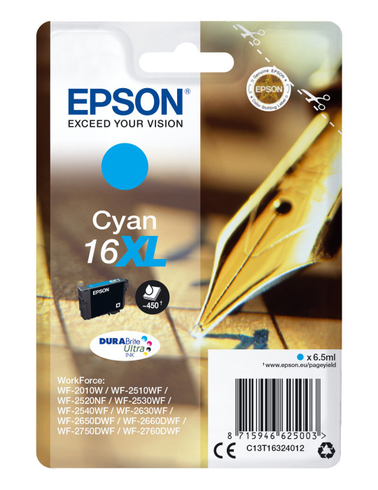 Epson Pen and crossword Yksittäispakkaus, syaani 16XL DURABrite Ultra -muste