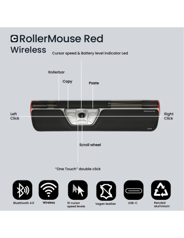 Contour Design RollerMouse Red mouse Office Bluetooth + USB Type-C 2800 DPI Contour Design RollerMouse Red mouse Office Bluetooth + USB Type-C 2800 DPI
