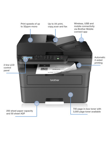 Brother MFC-L2800DW Monitoimitulostin Laser A4 1200 x 1200 DPI 32 ppm Wi-Fi Brother MFC-L2800DW Monitoimitulostin Laser A4 1200 x 1200 DPI 32 ppm Wi-Fi