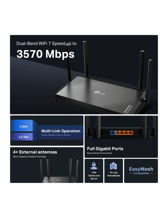 TP-Link Archer BE220 wireless router Gigabit Ethernet Dual-band (2.4 GHz   5 GHz) Black