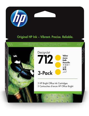 HP 712 keltainen DesignJet -mustepatruuna 29 ml, 3 kpl een pakkaus