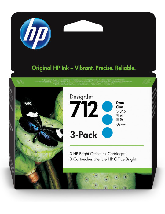 HP 712 3-pack med 29 ml cyan DesignJet-bläckpatroner