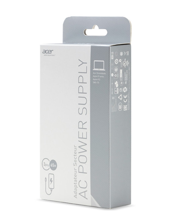 Acer AC Adapter 65W eladaptrar inomhus Svart