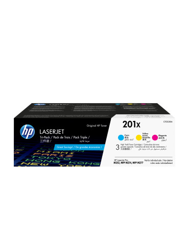 HP 201X 3-pack original cyan magenta gul LaserJet-tonerkassett med hög kapacitet