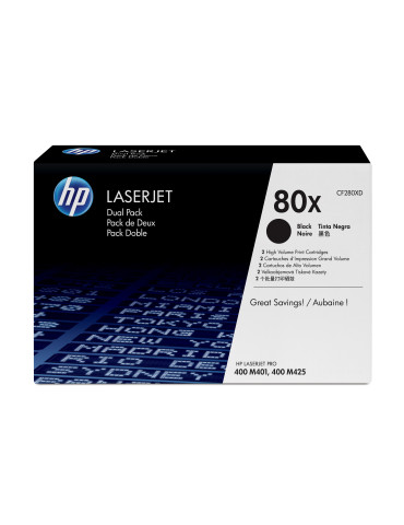 HP 80X, alkuperäinen riittoisa musta LaserJet-värikasetti, kaksoispakkaus