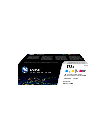 HP 128A, alkuperäinen syaani magenta keltainen LaserJet-värikasetti, kolmen pakkaus