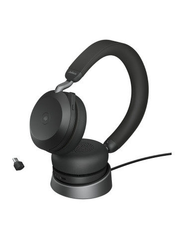 Jabra Evolve2 75 Headset Wired & Wireless Head-band Calls Music USB Type-C Bluetooth Charging stand Black