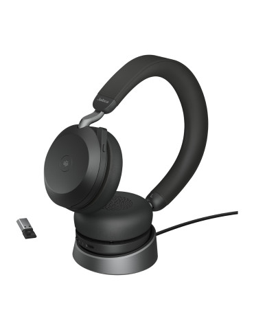 Jabra Evolve2 75 Headset Wireless Head-band Office Call center Bluetooth Charging stand Black