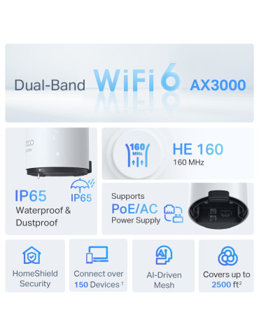 TP-Link Deco X50-Outdoor Kaksitaajuus (2,4 GHz 5 GHz) Wi-Fi 6 (802.11ax) Valkoinen 1 Sisäinen