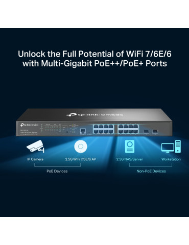 TP-Link Omada SG3218XP-M2 verkkokytkin Hallittu L2+ 2.5G Ethernet (100 1000 2500) Power over Ethernet -tuki 1U Musta