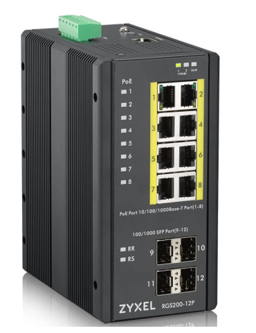 Zyxel RGS200-12P Hallittu L2 Gigabit Ethernet (10 100 1000) Power over Ethernet -tuki Musta