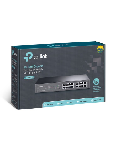 TP-Link TL-SG1016PE Hallittu L2 Gigabit Ethernet (10 100 1000) Power over Ethernet -tuki 1U Musta