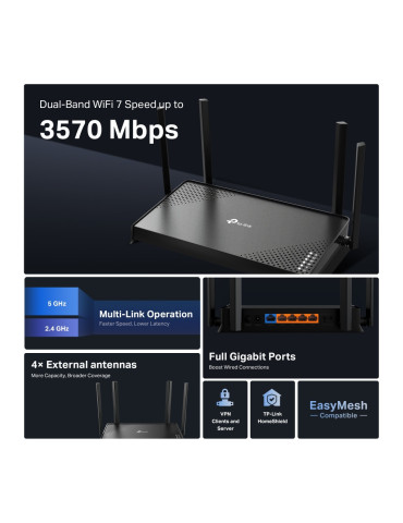 TP-Link Archer BE220 trådlös router Gigabit Ethernet Dual-band (2,4 GHz   5 GHz) Svart