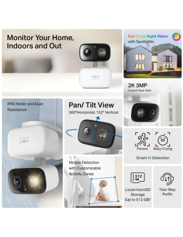 TP-Link Tapo C216 Laatikko IP-turvakamera Sisätila 2304 x 1296 pikseliä Katto seinä työpöytä