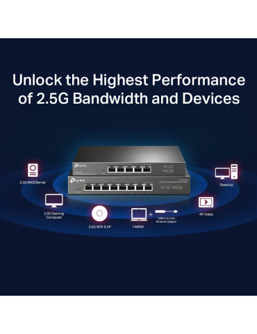 TP-Link TL-SG108-M2 nätverksswitchar Ohanterad 2.5G Ethernet (100 1000 2500) Svart