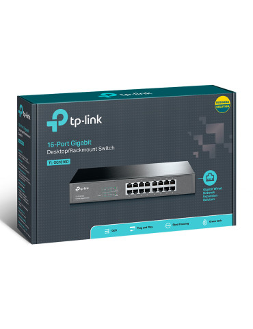 TP-Link TL-SG1016D Ohanterad Gigabit Ethernet (10 100 1000) Svart