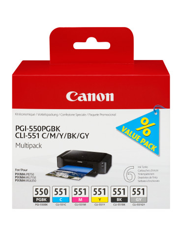 Canon 6496B005 mustekasetti 6 kpl Alkuperäinen Valokuva musta, Valokuva syaani, Valokuva harmaa, Valokuva magenta, Musta,
