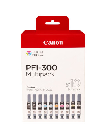 Canon PFI-300 mustekasetti 10 kpl Alkuperäinen Musta, Sininen, Syaani, Harmaa, Magenta, Valokuva musta, Valokuva magenta,