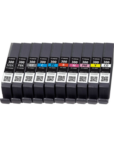 Canon PFI-300 mustekasetti 10 kpl Alkuperäinen Musta, Sininen, Syaani, Harmaa, Magenta, Valokuva musta, Valokuva magenta,