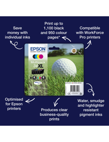 Epson Golf ball 34XL Golfboll, DURABrite Ultra-bläck, Multipack, 4 färger