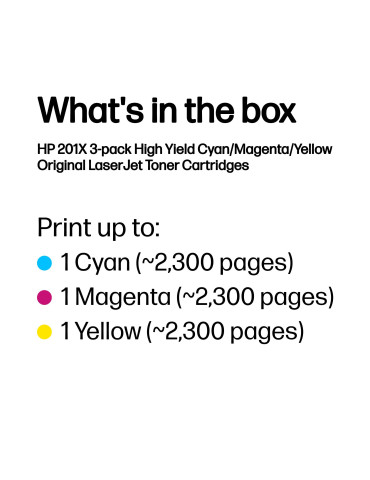 HP 201X 3-pack High Yield Cyan Magenta Yellow Original LaserJet Toner Cartridges