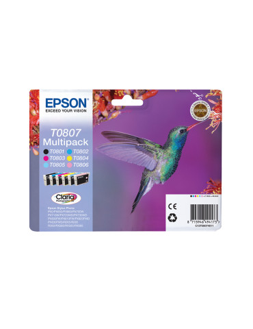 Epson Hummingbird Monipakkaus, 6 väriä T0807 Claria Photographic -muste