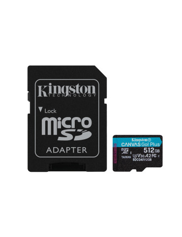 Kingston Technology 512GB microSDXC Canvas Go Plus Gen4 200MB s A2 U3 V30 Card + Adapter