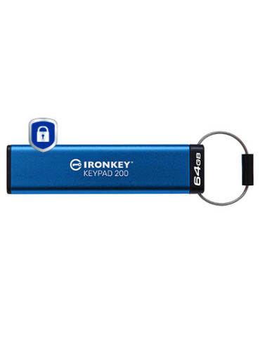 Kingston Technology IronKey Keypad 200 USB-sticka 64 GB USB Type-A 3.2 Gen 1 (3.1 Gen 1) Blå