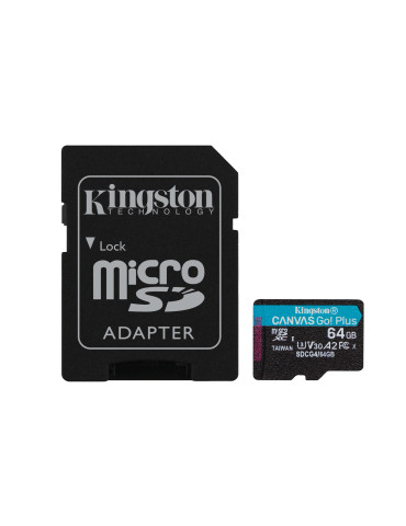 Kingston Technology 64GB microSDXC Canvas Go Plus Gen4 200MB s A2 U3 V30 Card + Adapter