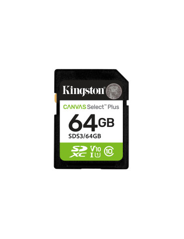 Kingston Technology 64 Gt SDXC Canvas Select Plus Gen3 100 Mt s C10 UHS-I U1 V10