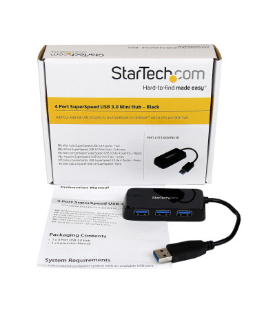 StarTech.com ST4300MINU3B interface hub USB 3.2 Gen 1 (3.1 Gen 1) Type-A 5000 Mbit s Black