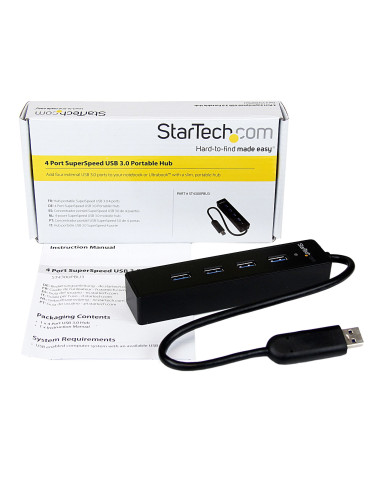 StarTech.com ST4300PBU3 interface hub USB 3.2 Gen 1 (3.1 Gen 1) Type-A 5000 Mbit s Black