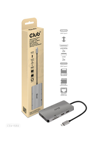 CLUB3D CSV-1593 laptop dock port replicator USB 3.2 Gen 1 (3.1 Gen 1) Type-C Metallic